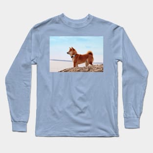 shiba inu at beach Long Sleeve T-Shirt